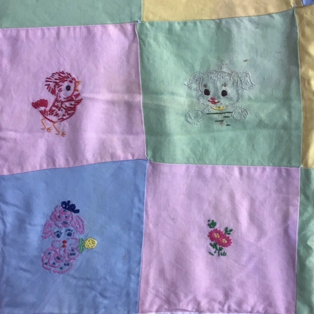 Handmade Grannycore Baby Blanket embroidered panel